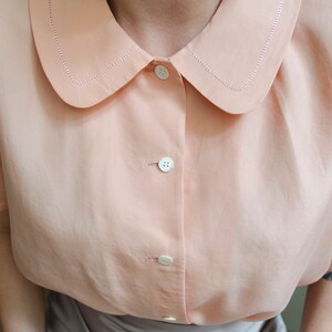 vintage silk pink silk blouse Peter pan collar blouse, pastel blouse, romantic blouse, short sleeve silk blouse, retro blouse XS S image 8