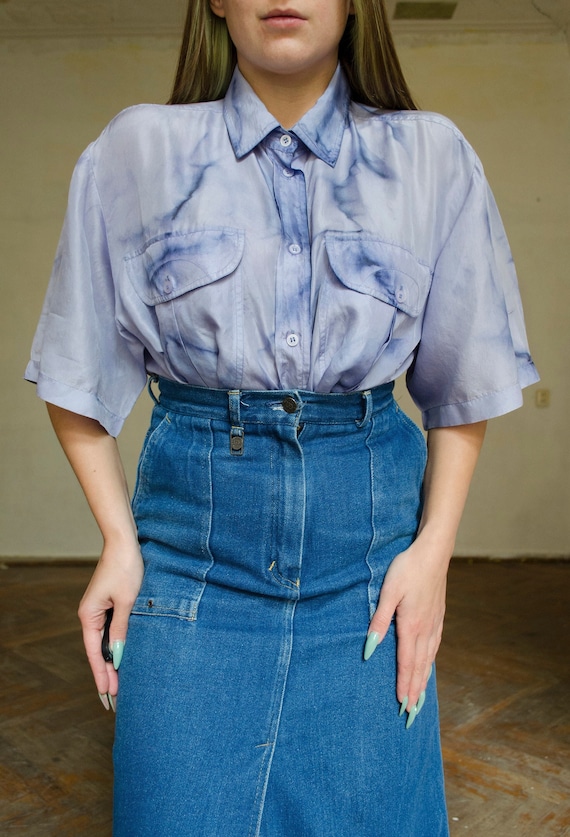 90s vintage silk tie dye shirt | Oversize boxy fit silk shirt, silk summer short sleeve shirt, unisex silk shirt with tie dye print | S - L