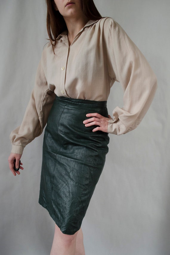 vintage green leather skirt | 80s statement skirt,