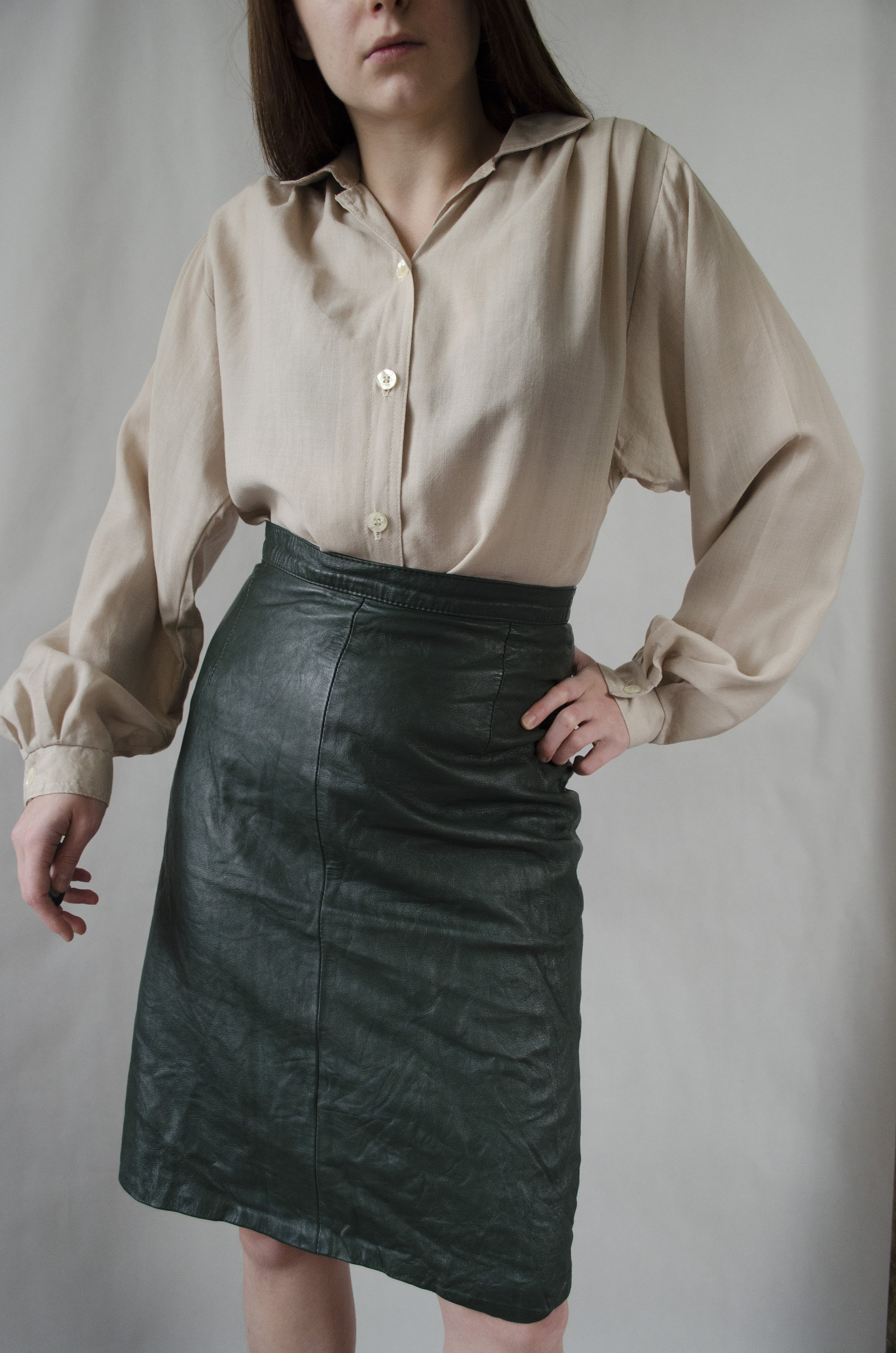 Vintage green leather skirt 80s statement skirt Genuine Etsy