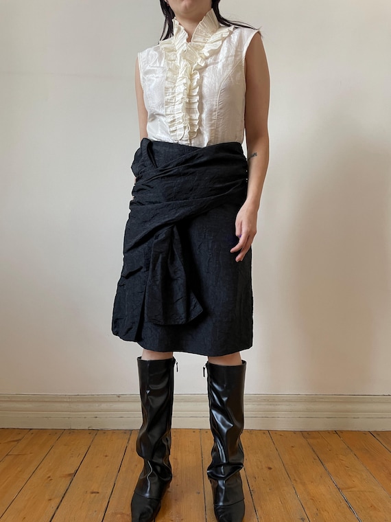 Falda cruzada con lazo lateral negra vintage falda negra