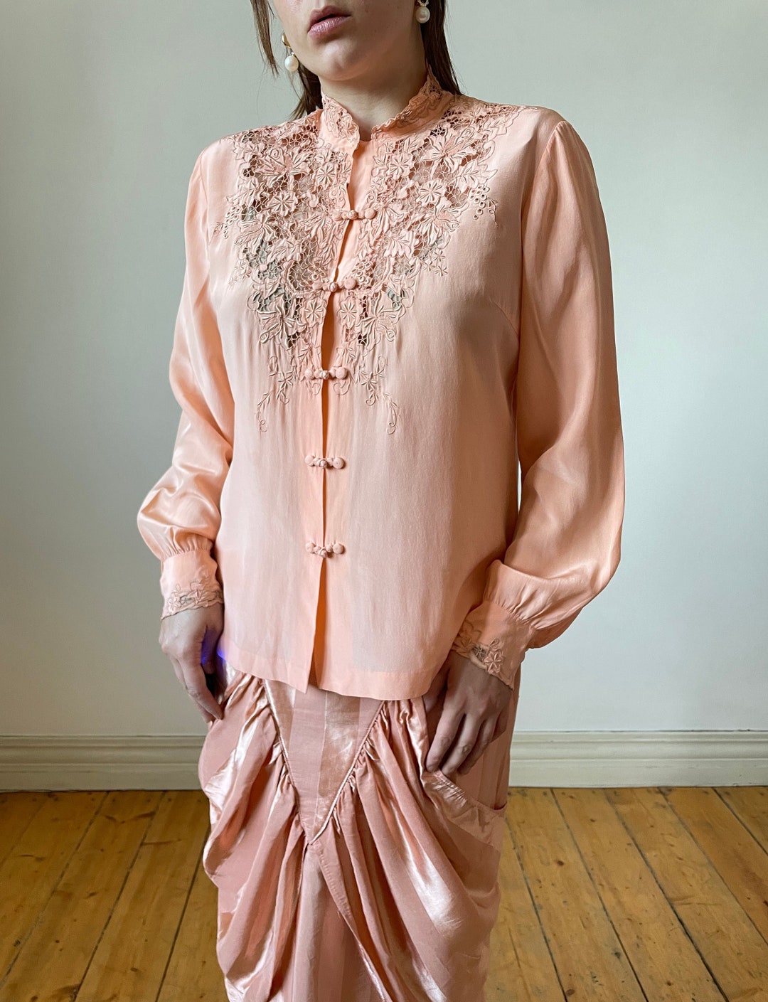 Foliage Embroidered Silk Blouse main image 0