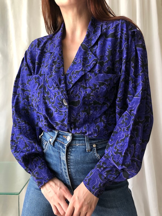 vintage silk baroque blouse | 80s floral statement