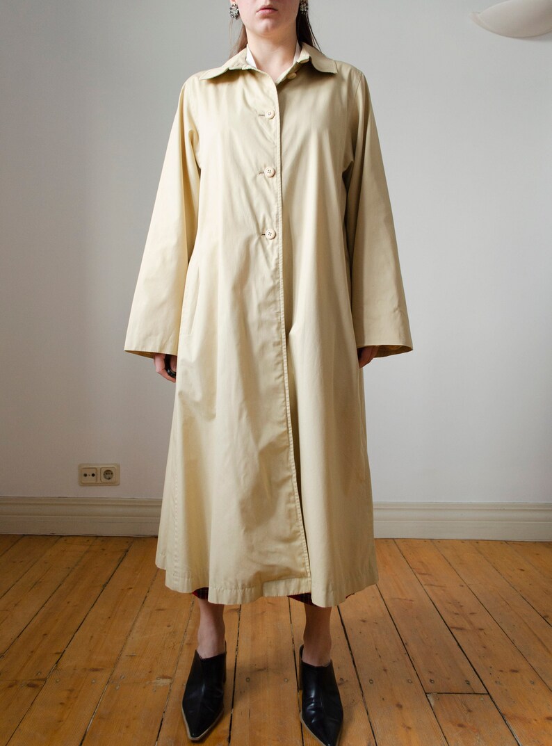 90s vintage beige trench coat Light cotton spring coat, vintage womens beige long coat, beige cotton single-breasted trench coat S M image 2