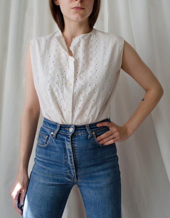 vintage white eyelet top | Broderie anglaise top,