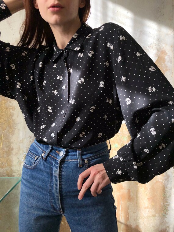 Vintage Polka Dot Blouse Black and 