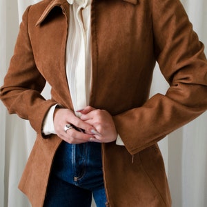 vintage SPORTMAX blazer, brown corduroy velvet blazer with zip up and pointy collar XS S image 4