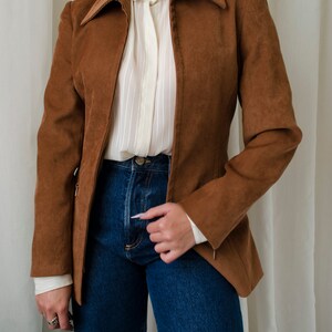 vintage SPORTMAX blazer, brown corduroy velvet blazer with zip up and pointy collar XS S image 3