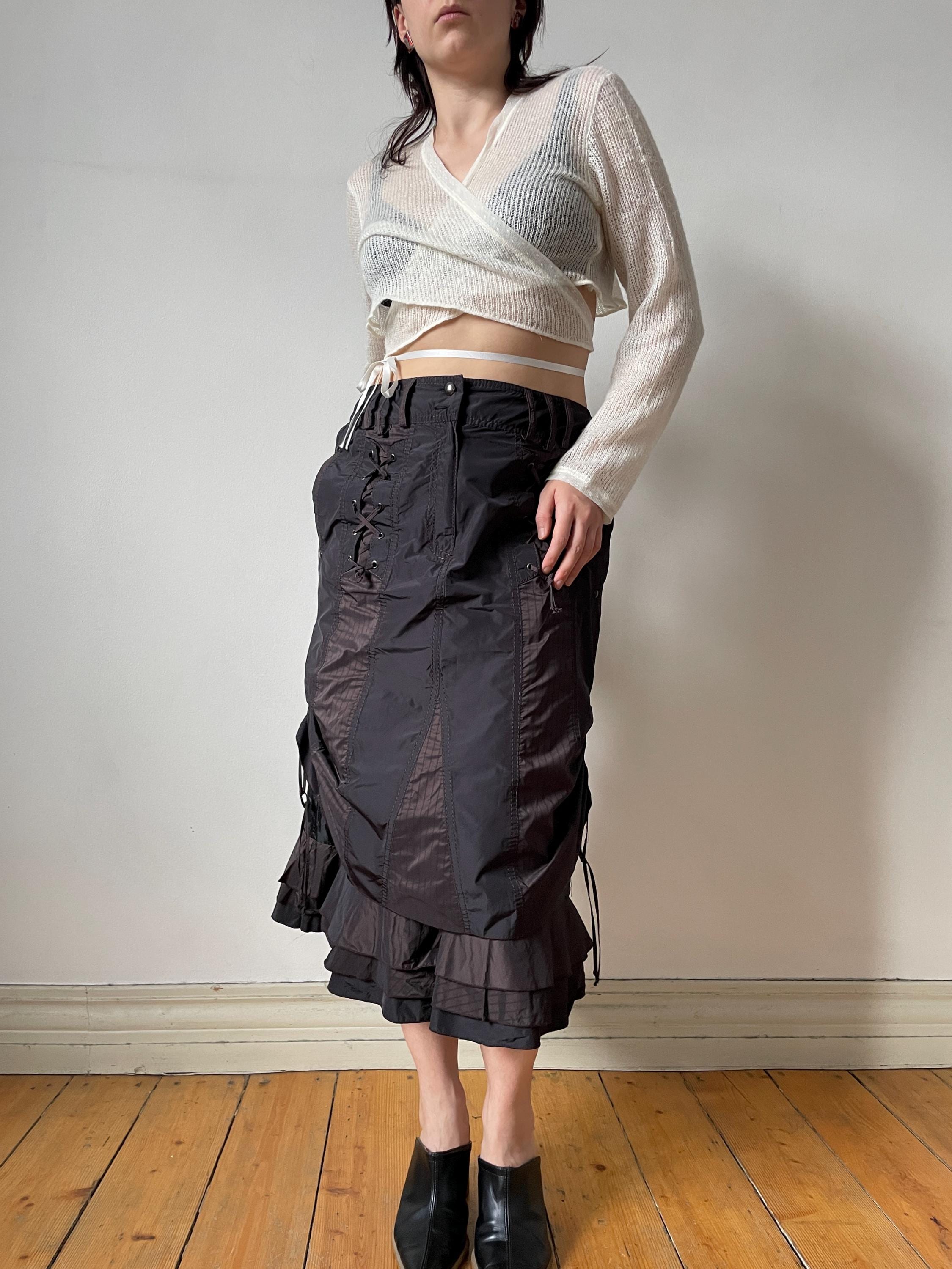 Ensemble Veste Et Jupe Marithé Et François Girbaud - Laine Rayée Kaki - Taille 38/40 - Style Boho Chic Vintage