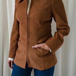 vintage SPORTMAX blazer, brown corduroy velvet blazer with zip up and pointy collar XS S image 7