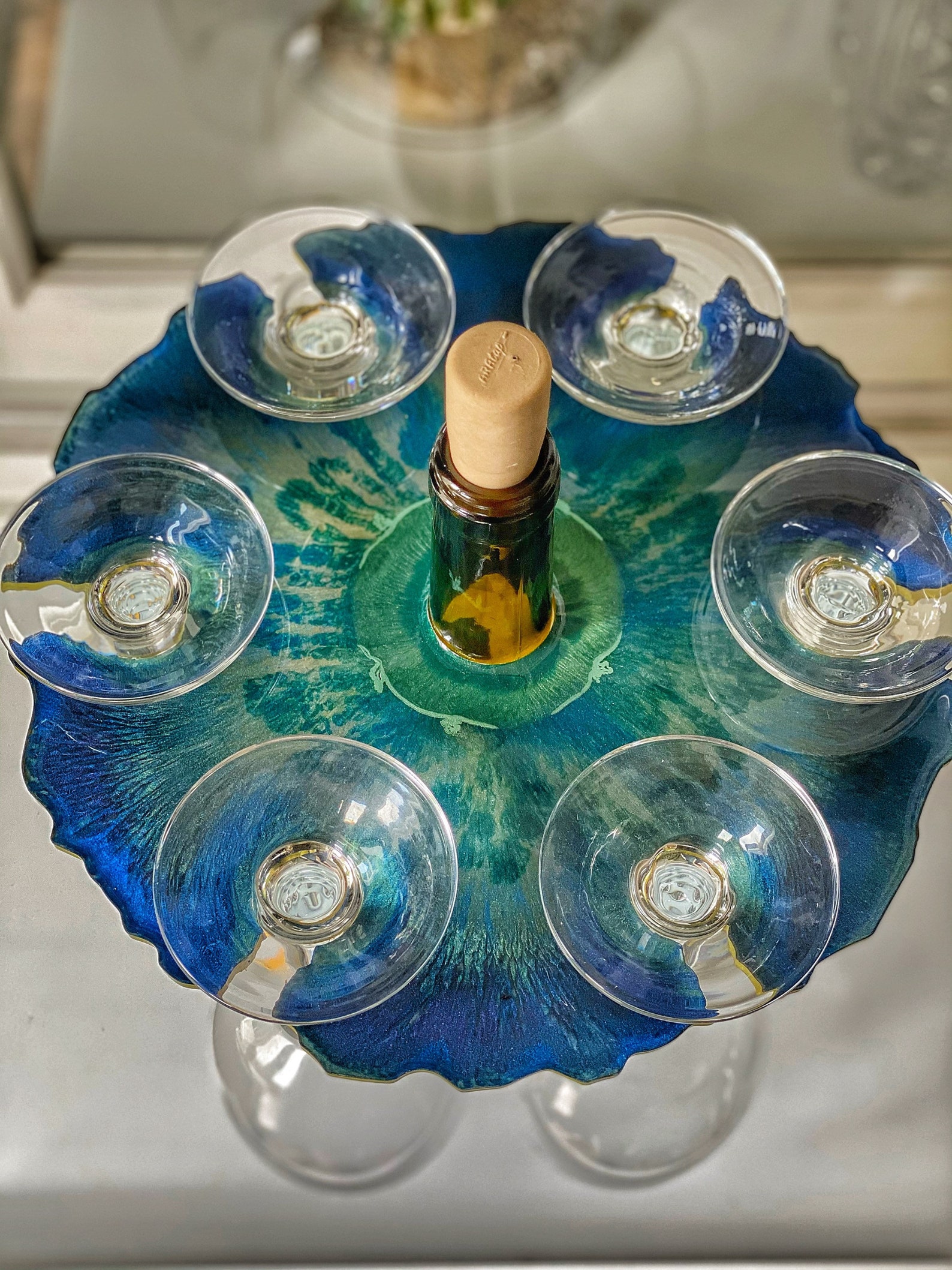 Resin wine glass holder and coasters set. Etsy