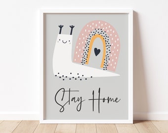 DOWNLOADABLE PRINTABLE 'Stay Home' Snail Rainbow Print