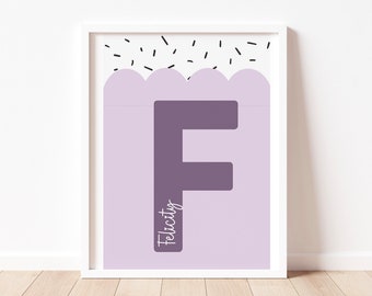 Named Initial Scalloped Print with sprinkles - Children's Nursery wall art, Bedroom, Playroom decor, Nursery decor, Tween Print