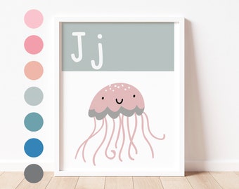 ALPHABET Print - J is for Jellyfish - Lernbuch | Spielzimmer Drucke | Kinderzimmer Dekor | Vorschule Kleinkind Druck