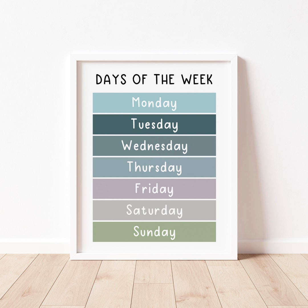 Days of the Week Educational Print – Nursery, Playroom Wall Art - Etsy