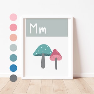ALPHABET Print - M is for Mushroom - Children's Educational Letter Print / Playroom Prints / Nursery Decor / Preschool Toddler Print