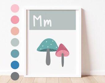 ALPHABET Print - M is for Mushroom - Lernbriefe für Kinder | Spielzimmer Drucke | Kinderzimmer Dekor | Vorschule Kleinkind Druck