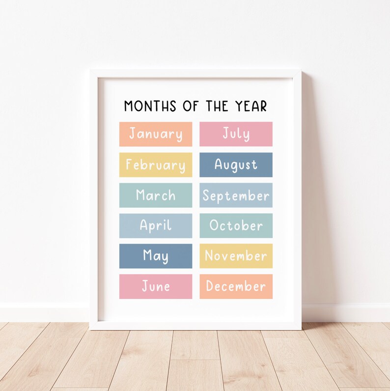Months of the YEAR Educational Calendar Print Children's Etsy