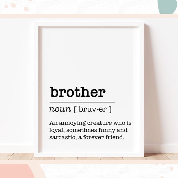 BROTHER DEFINITION Print -  Children's wall art, Bedroom, Playroom | Nursery decor, Prints for Office, Boys Bedroom Print