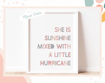 She is SUNSHINE mixed with a little HURRICANE (block) -  Children's wall art, Bedroom, Playroom | Nursery decor, Teenager Print