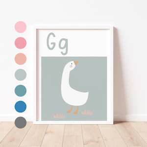 ALPHABET Print - G is for Goose -  Children&#39;s Educational Letter Print | Playroom Prints | Nursery Decor | Preschool Toddler Print