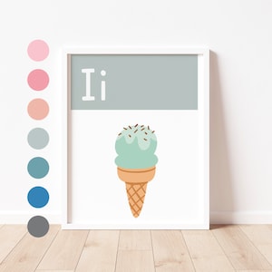 ALPHABET Print - I is for Ice-cream - Children's Educational Letter Print / Playroom Prints / Nursery Decor / Preschool Toddler Print