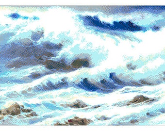 Bead embroidery kit "Raging Sea" triptych, full coverage bead embroidery, TM Alexandra Tokareva