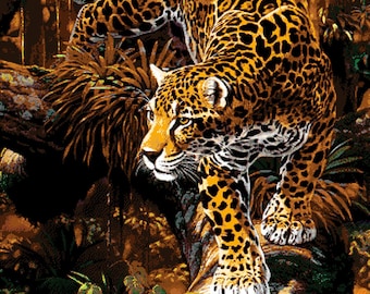 Bead embroidery kit "Jaguar in the jungle" full coverage bead embroidery TM Alexandra Tokareva