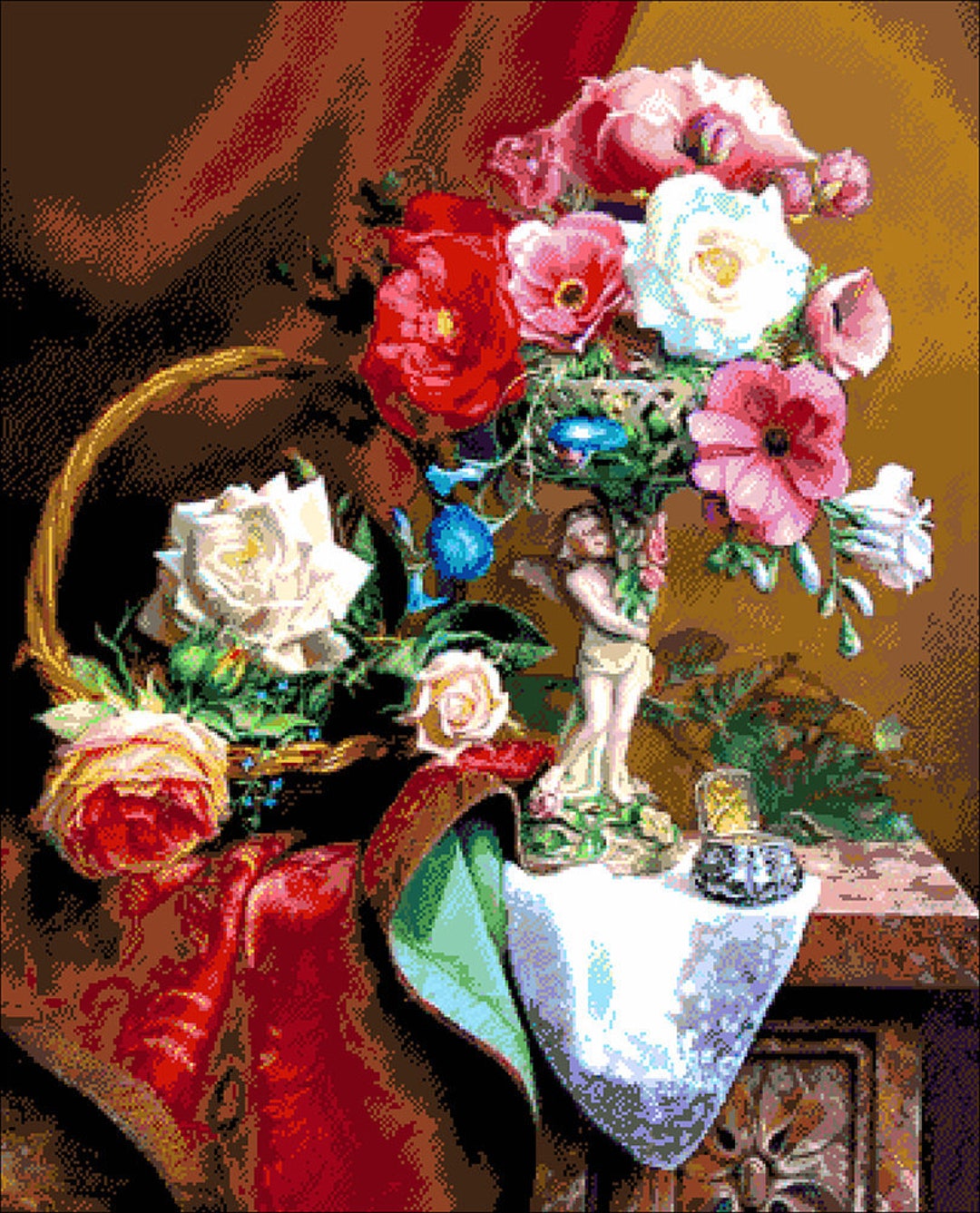 Flower Still Life Bead Embroidery Kit, Full Beaded Cross Stitch on Aida ...