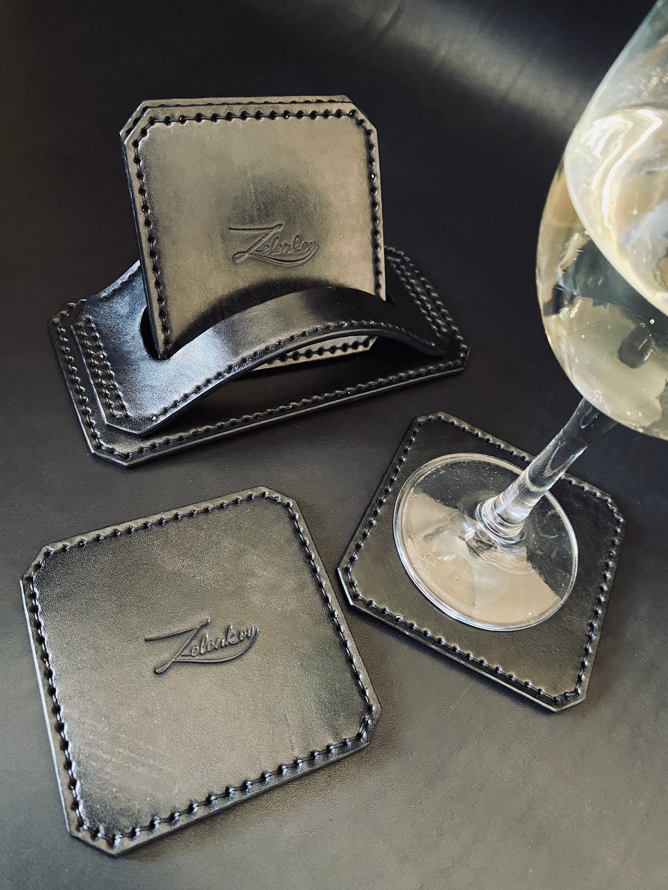 Black Personalized Wine set Leather bottle holder wine Etsy