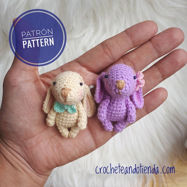 PATTERN Bunny -down ears , miniature crochet // PATRÓN Conejito de orejas caídas, miniatura crochet