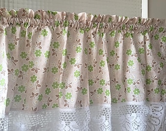 Spitzenvorhang Volant Shabby Chic Blumen mit Spitze Scheibengardine aus Baumwollstoff Unikat