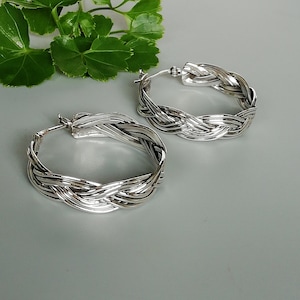 Sterling silver braided hoops | Simple  hoops | Silver ear hoops | Minimalist hoops | Everyday hoops | Gifts for her | ELIA