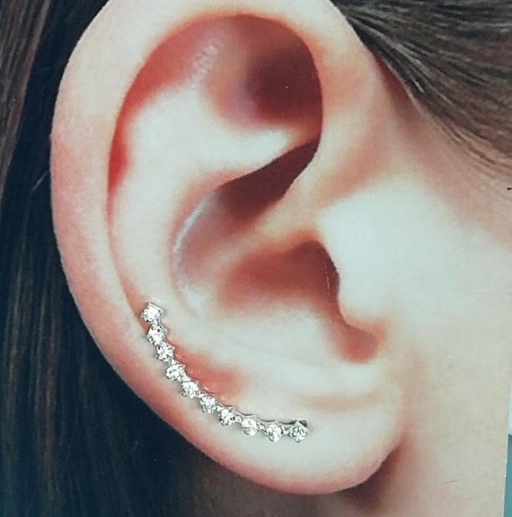 CZ Ear Climber Silver Earrings Silver Ear Creeper Pretty | Etsy