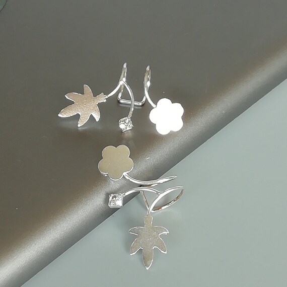 Silver Ear Cuff | Flower and Leaf Ear Cuff | No Piercing