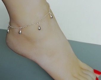 Sterling silver tear drops charm anklet | Silver foot jewelry | Minimalist anklet | Bridesmaids gift | Anklet chain | Pretty Anklet | ASNN