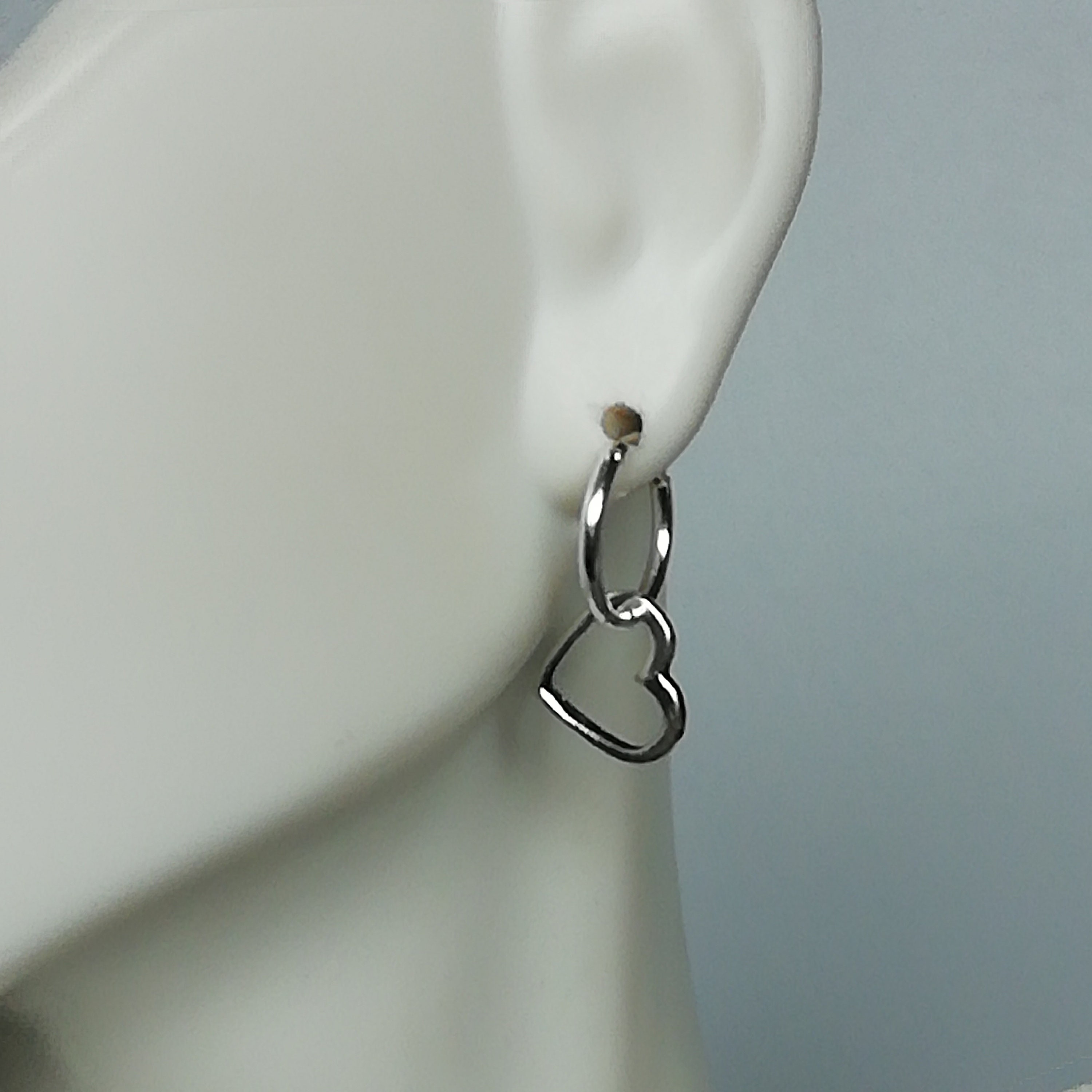 Silver Heart Charm Hoop | Sterling Silver Ear Hoops | 12 Mm