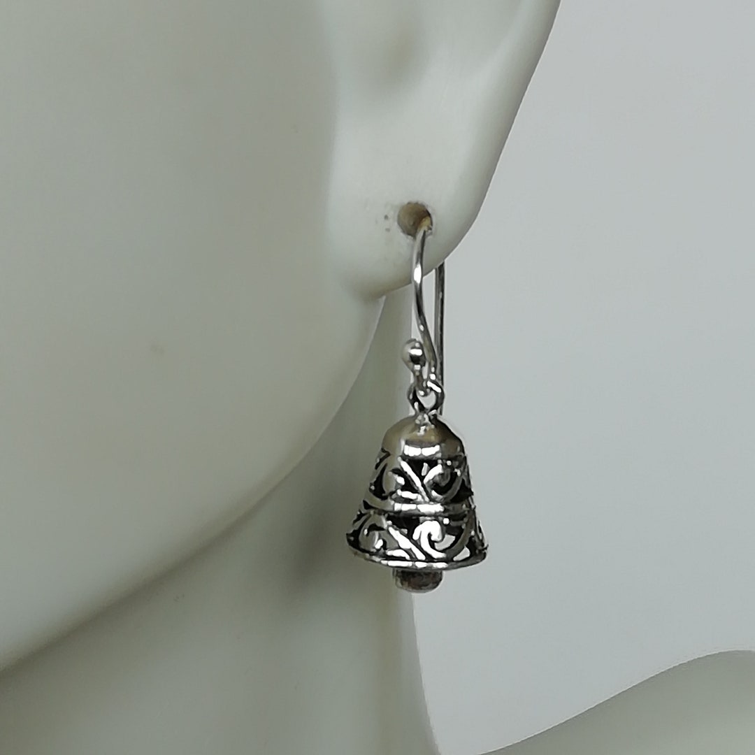 925 Silver Bell Earrings Filigree Silent Bell Ear Danglers Etsy