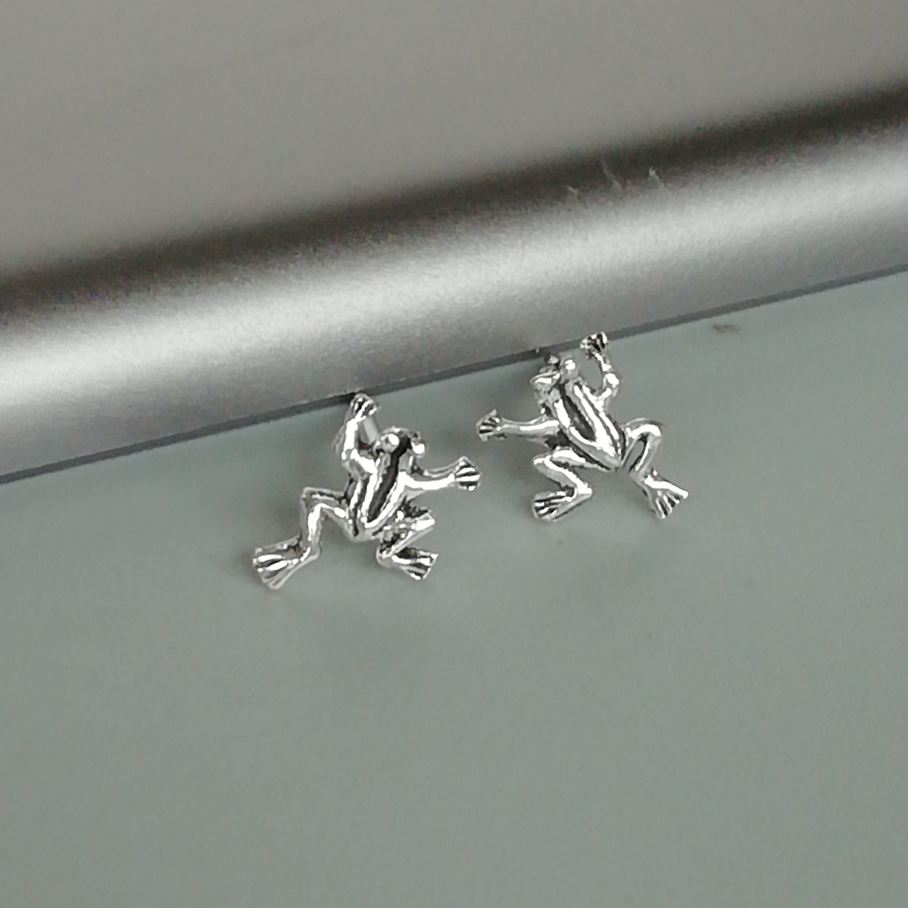 Tiny frog earrings Sterling silver frog ear studs Bohemian Etsy