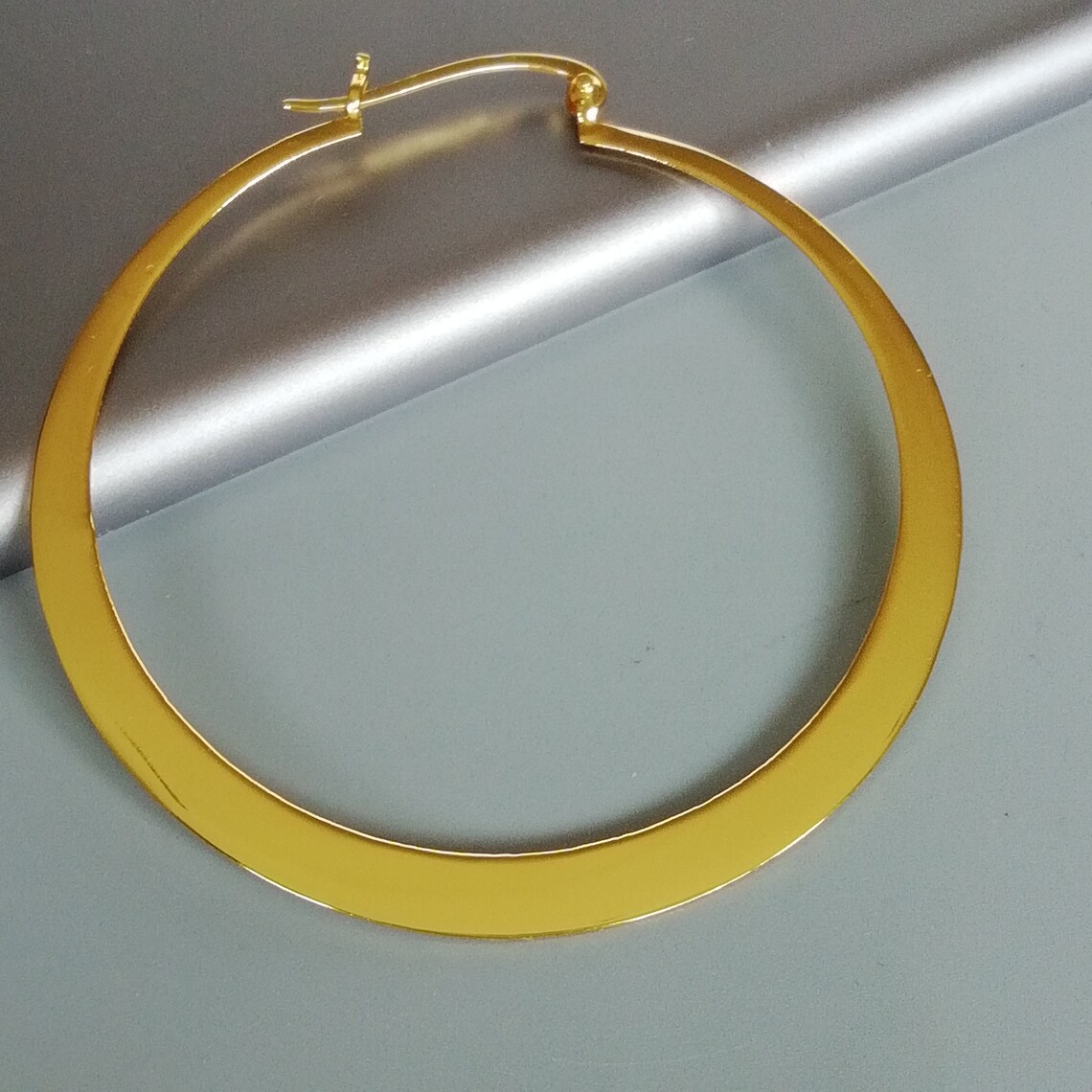 Large gold hoops 60 mm gold plated hoop earrings Flat Etsy