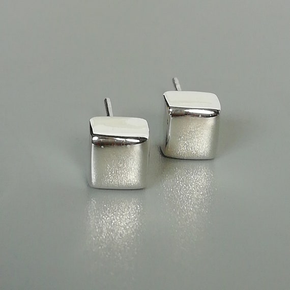 Silver Cube Ear Studs | Square Cube Earrings | Minimalist