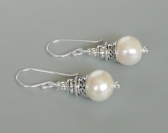 Pretty pearl earring | Silver and pearl ear danglers  | 925 Silver ear jewelry | Victorian jewelry | Bridal earrings | ERBR