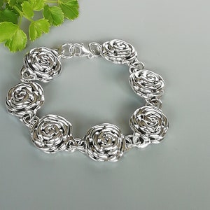 Sterling silver rose bracelet | Electroformed  silver bracelet | Wrist chain | Pretty gift for her | Sterling silver bracelet | BFL