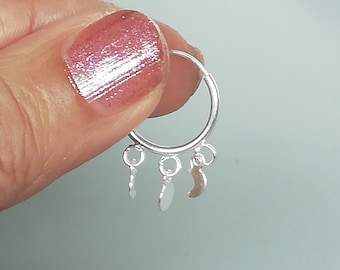 Sterling silver moon phase charms hoops | 15 mm hoop earrings | Celestial ear hoops | Bohemian jewelry | Silver ear hoops | EIIS