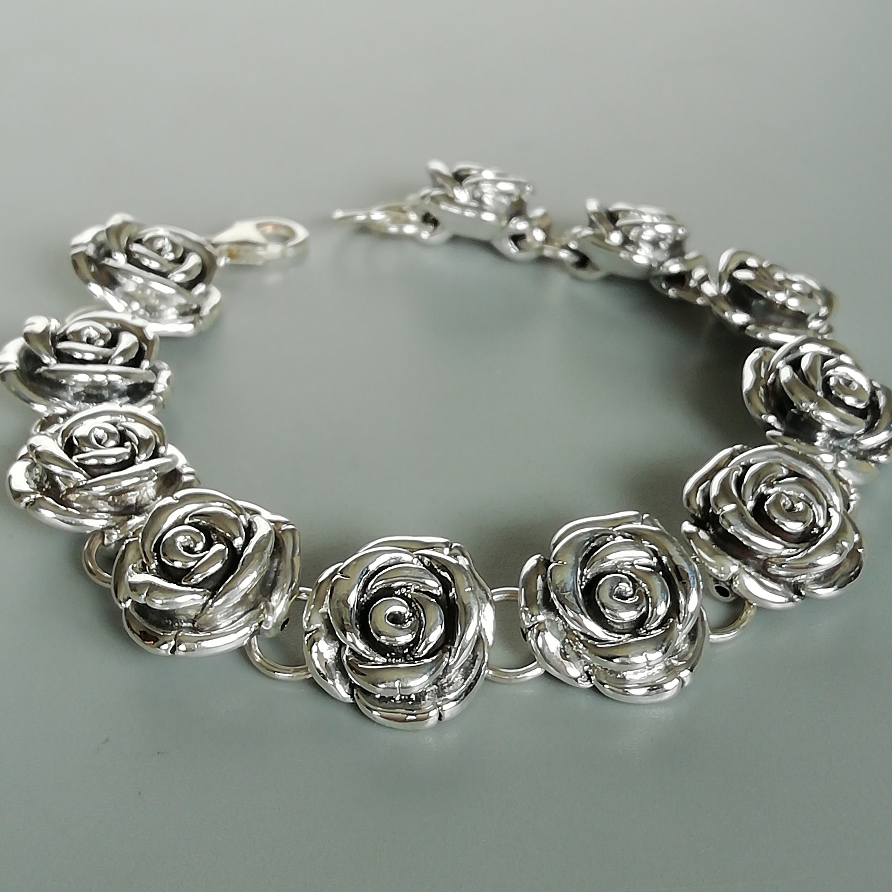 Sterling Silver Rose Bracelet | Rose Link Bracelet