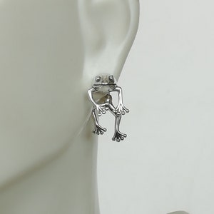 Sterling Silber Frosch Ohr Jacke | Doppelseitige Frosch-Ohrmanschette | Vorderseite Rückseite Nieten | Boho Ohrringe | Niedliche Geschenke | Amphibien Ohrringe | E931