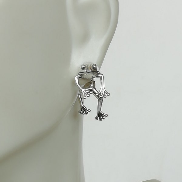 Sterling silver frog ear jacket | Double side frog ear cuff | Front back studs | Bohemian earrings | Cute gifts | Amphibian earrings | ELFS