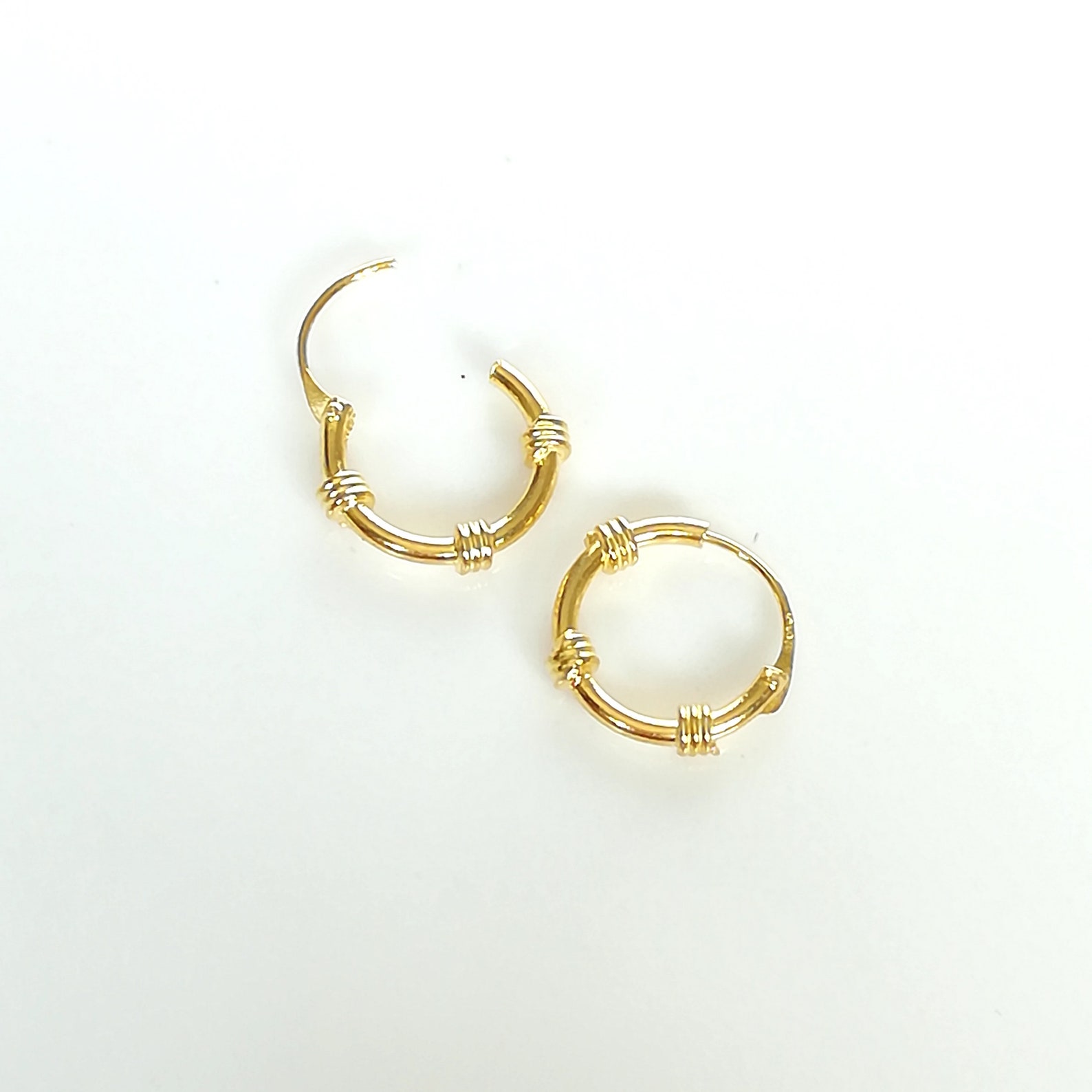 Small gold hoops 10 mm hoops Bali gold ear hoops Twisted | Etsy