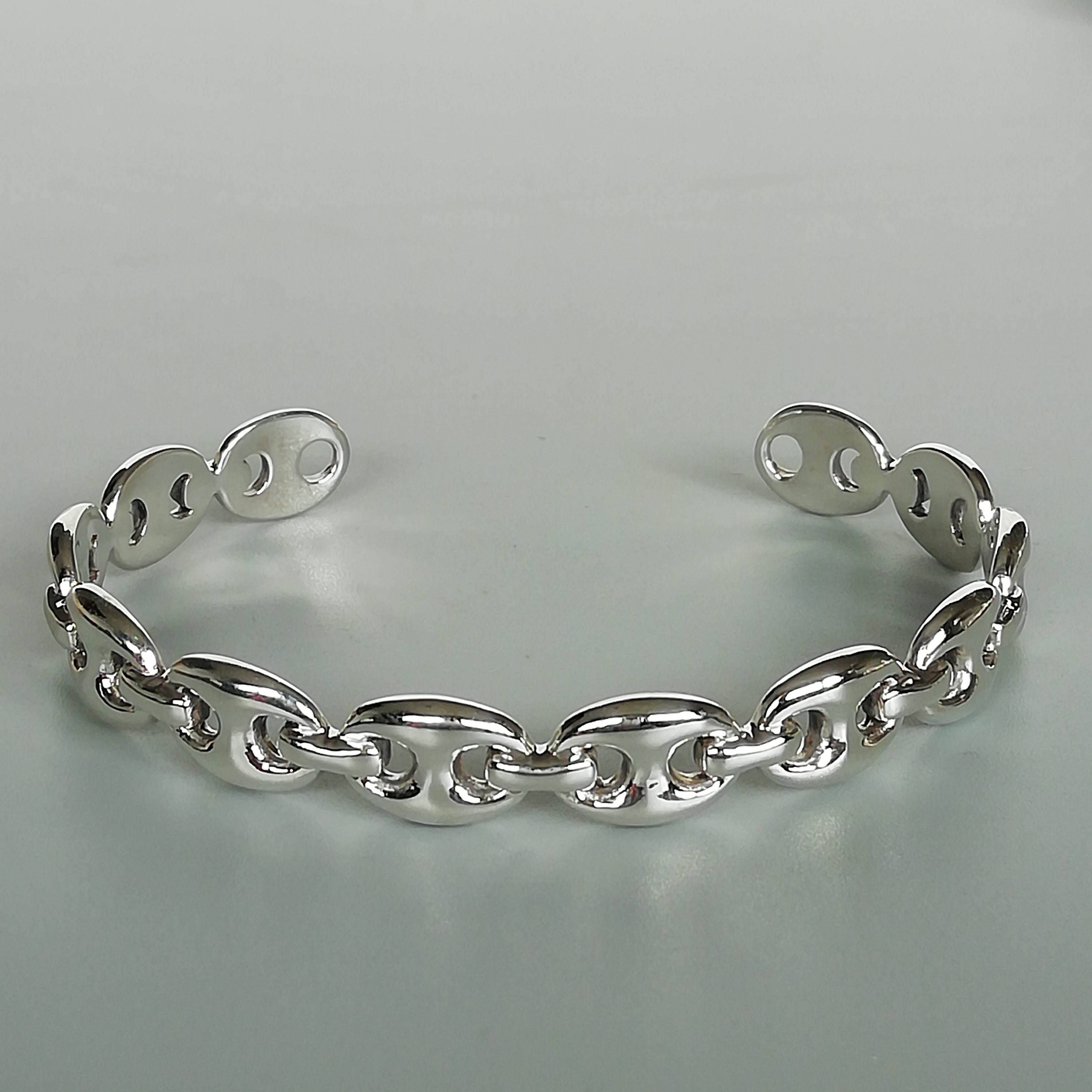 Anchor link bracelet Heavy sterling silver cuff bangle Etsy