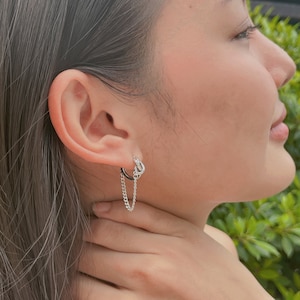 Sterling silver Celtic knot hoops | Hoop and chain | Bohemian hoops | 13mm ear hoops | Dangler hoops | Hippie ear hoops | E992